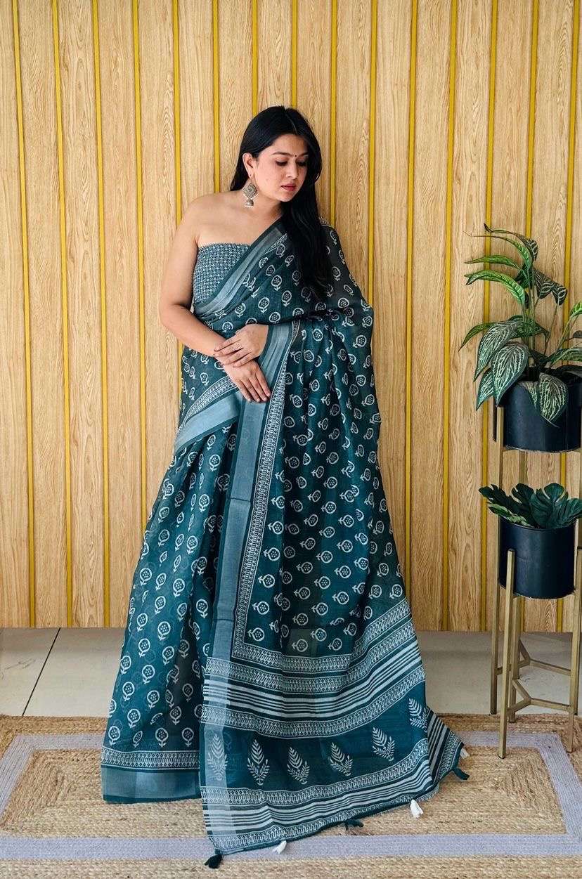 saree fabric pure linen with silver belt fabric with digital print extra work fumka latakan same available length 6 meter with digital blouse plain linen with digital print our saree can fix your outfit 