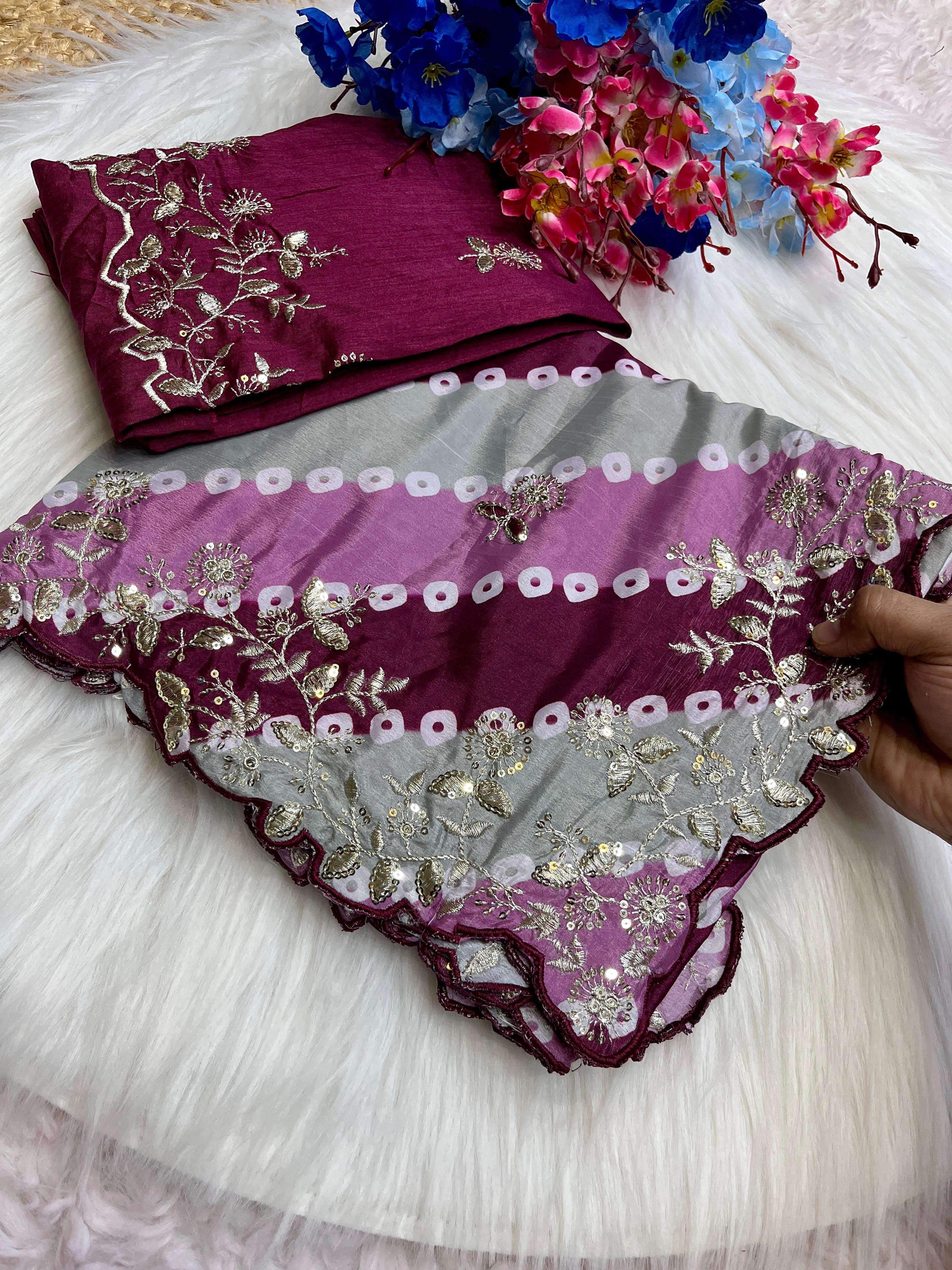 saree new latest trending collection soft chinon silk digital print saree with heavy cpallu seqance zari work with butti in whole saree n cut work border blouse heavy mono with work 5 ultimate colour
