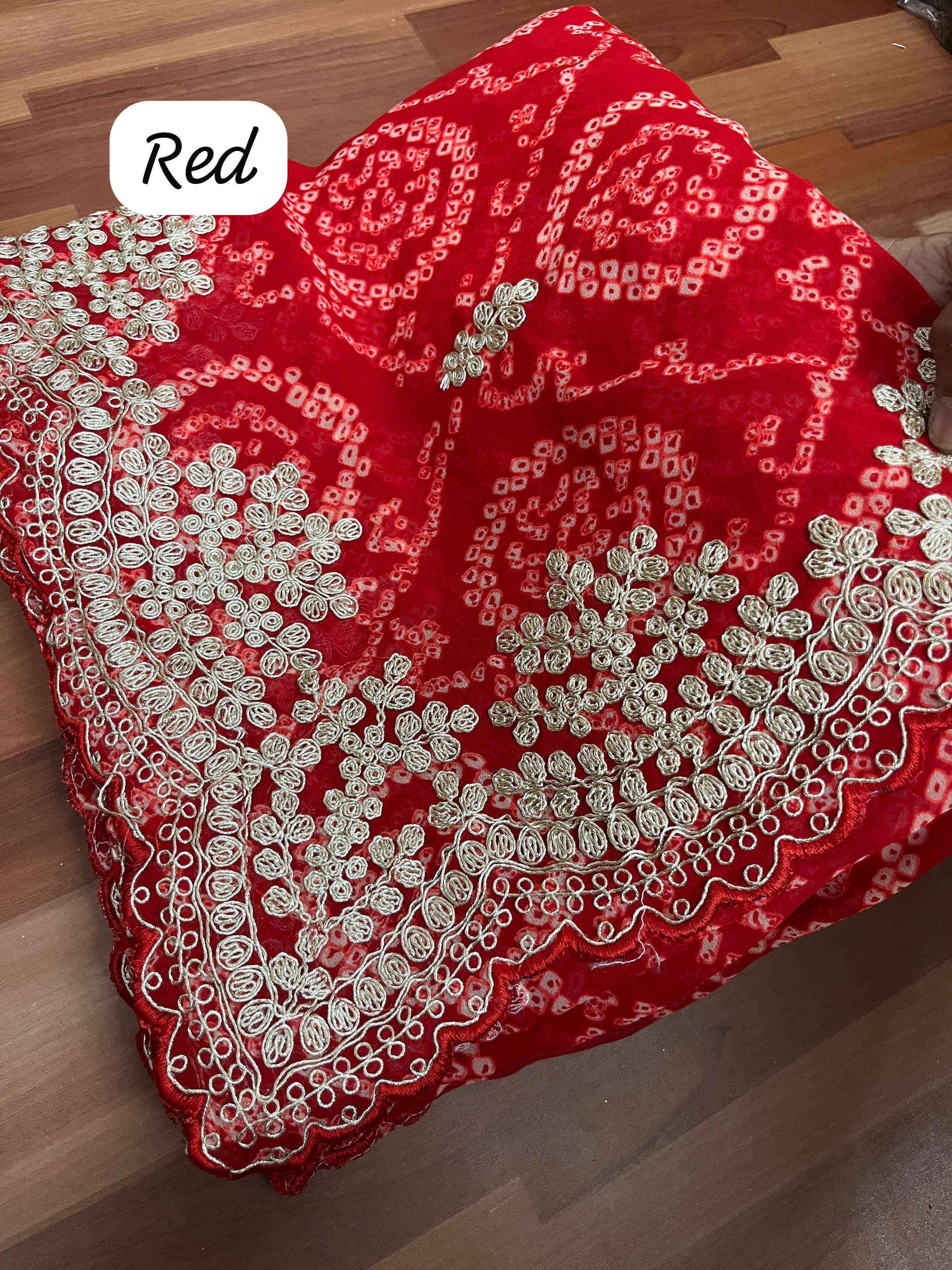 saree pittawork fabric n details beautiful soft c by c georgette bandej saree with cpallu pitta work in whole saree butti with rich look thread seqance border heavy mono with work unstitched