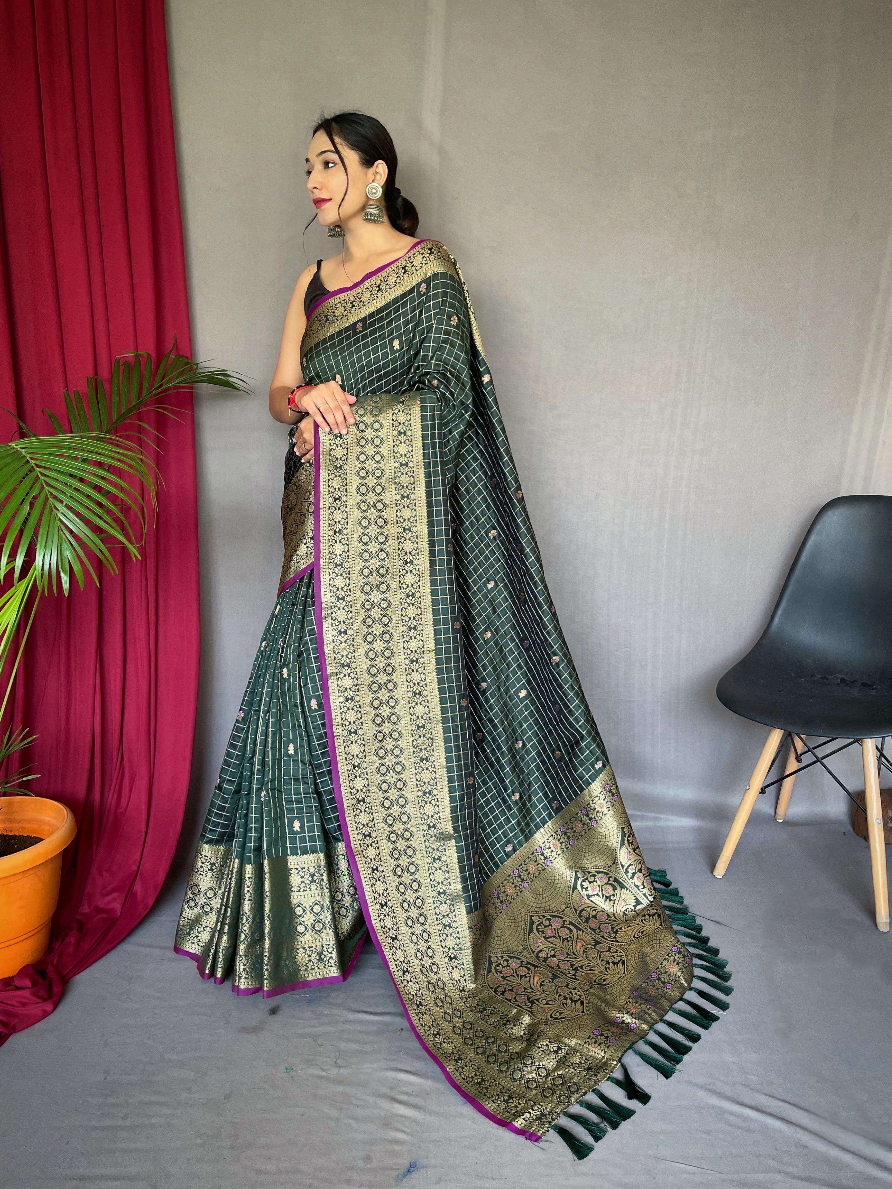 saree superb antique weaving used in this handloom sarees heavy gold big jacquard weaving border and small motifs with meena in the body all over catalogue kalindi subtle seven colors for this kanjeevaram
