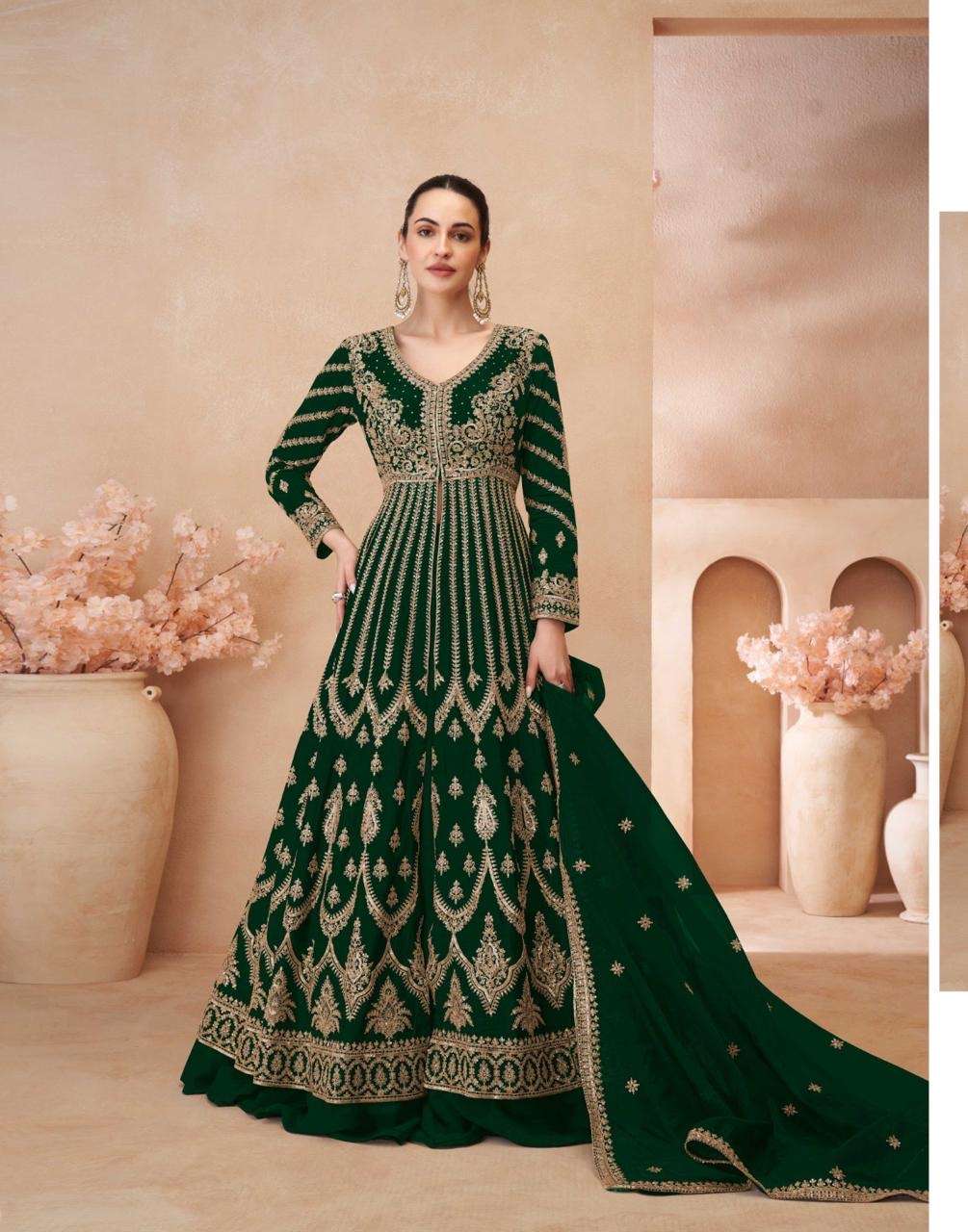 sayuri designer present new catlogue naari free size stitched premium real chinon silk heavy look chinon silk front and back embroidered top with skirt and embroiderd dupatta