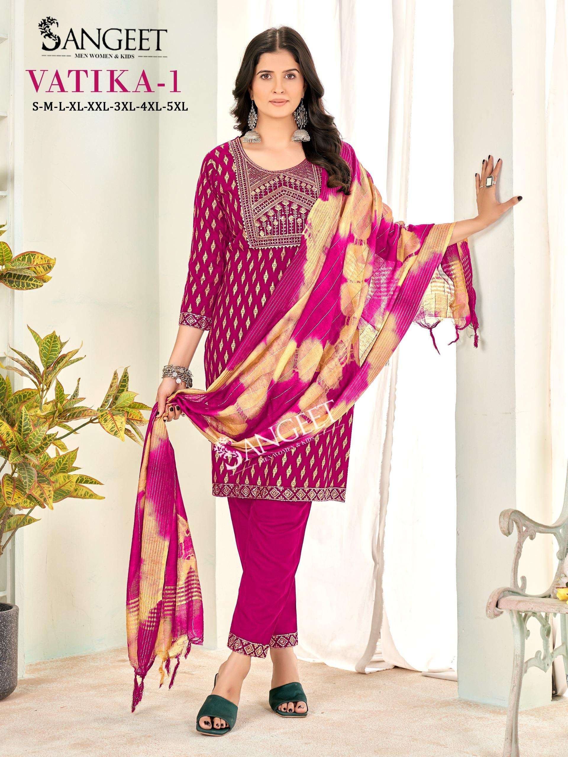 vatika 1 heavy rayon gold print heavy rayon fabric heavy corona shaded embroidery sequence work 1 design 8 colours m to 5xl designer readymade suits