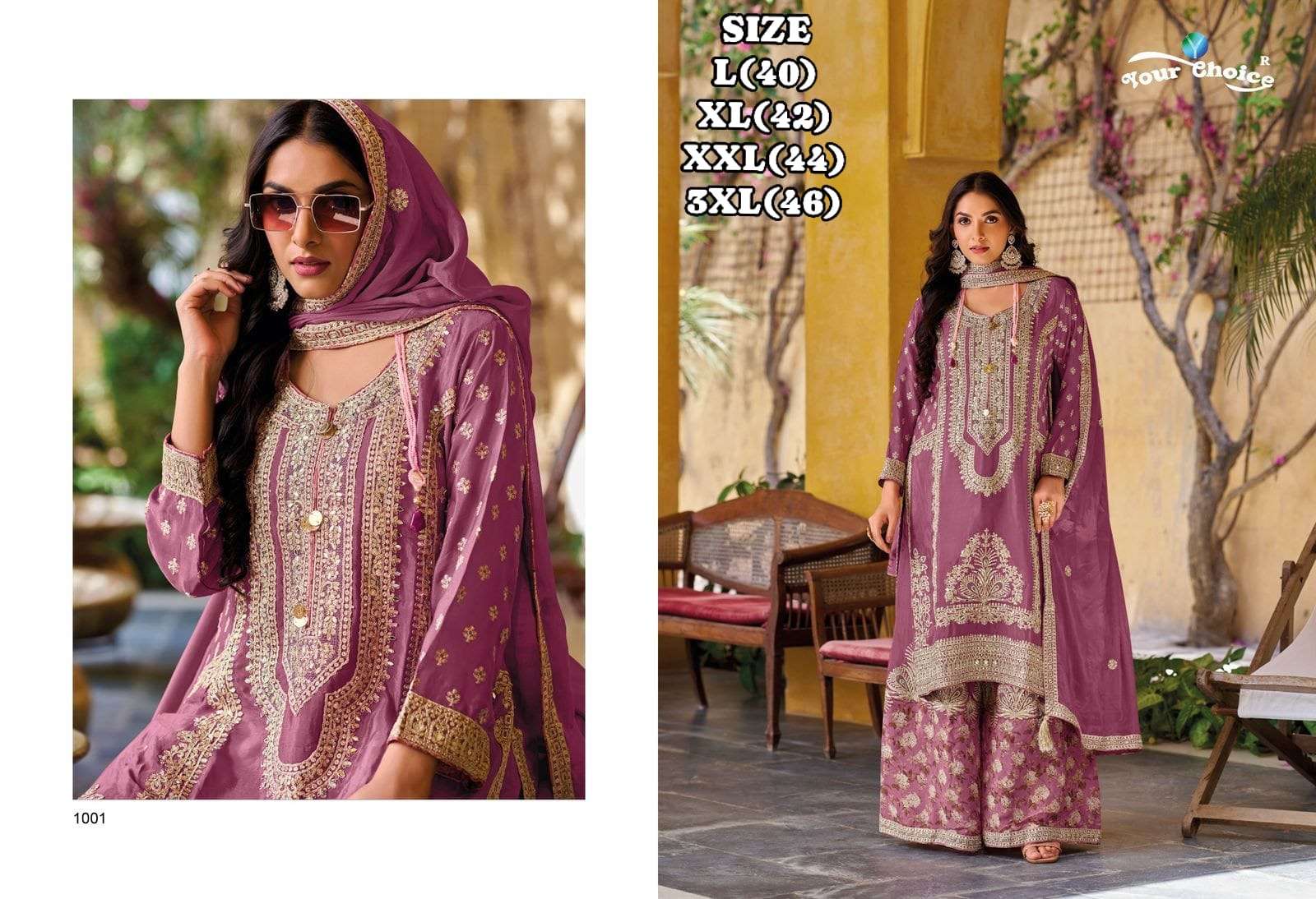 your choice catalogue fame series 1001 to 1003 fabrics heavy chinon size l to 3xl designer partywear heavy embroidery sharara suits 