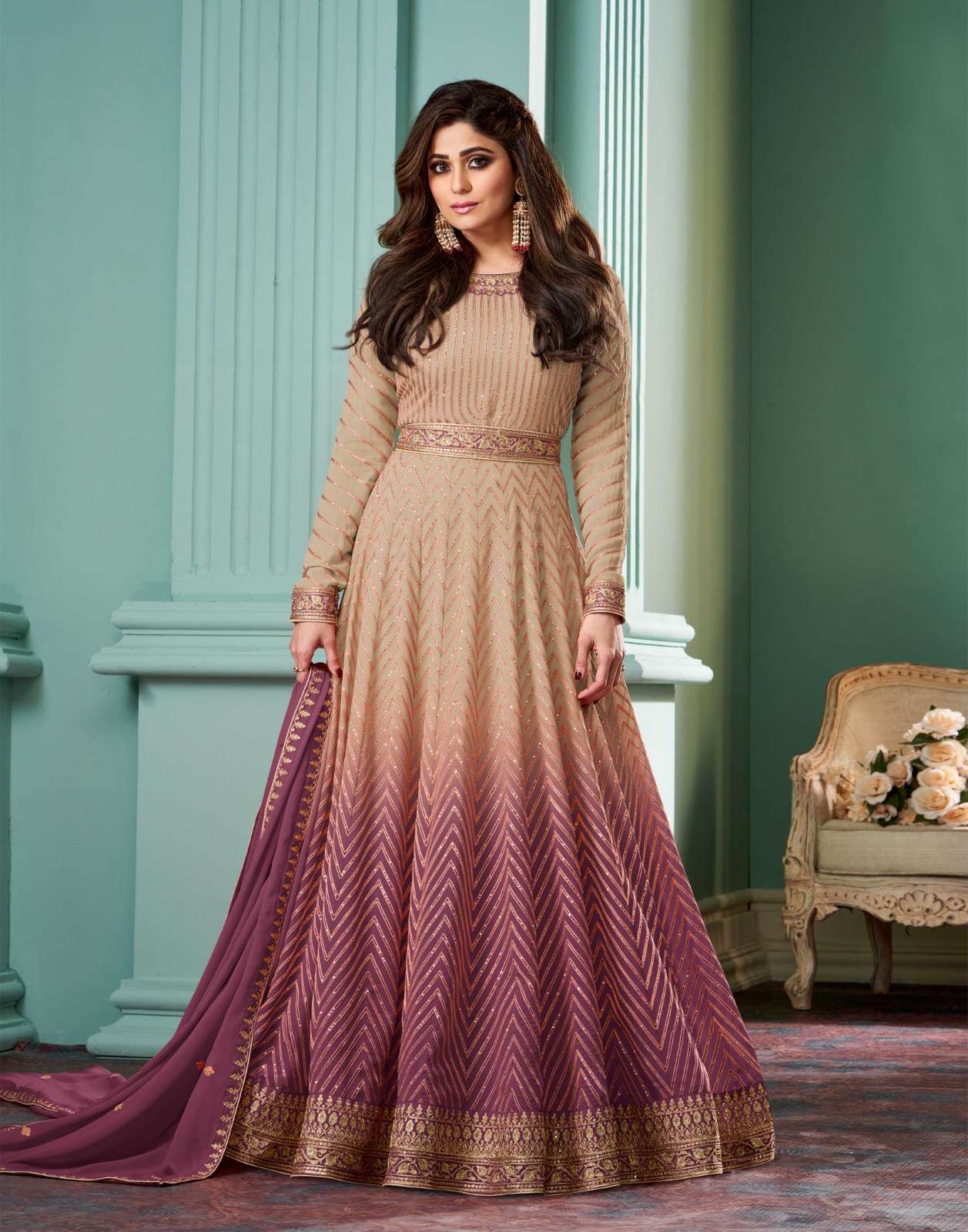 aashirwad creation present new free size stitch xl size alizza chiku shaded new colours top real georgette free size stitch duptta real georgette designer dresses 