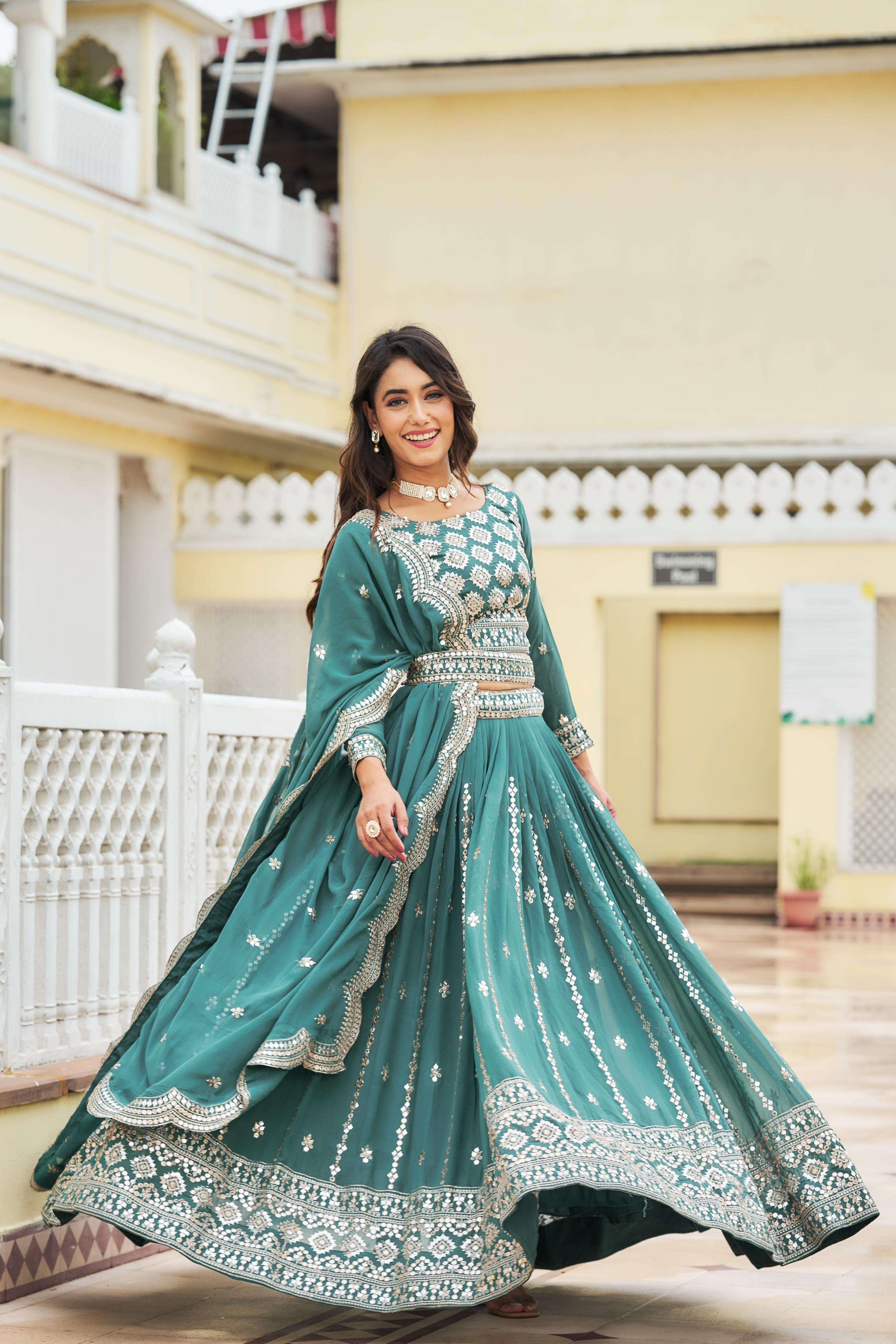 designer partywear lehenga product code ram 026 product festival lehenga choli fabric fox georgette work heavy 7mm sequence work inner micro cotton size m to 2xl margin designer saree