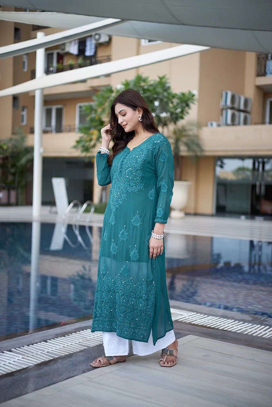 designer wear trending summer top with cotton thread embroidered work and plazo code be 306 top georgette with work work cotton thread embroidery work with daimond work inner silk