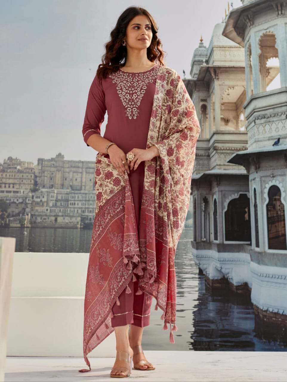 exclusive fully stitched kurti set collection design number 7004 monika embroidery with printed border work beautifully decorated with embroidery work readymade suit