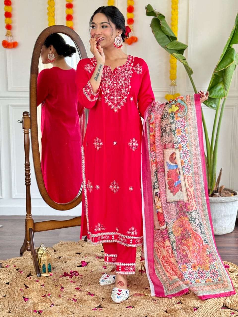 festive n party wear heavy cotton with embroidery gotapati with top bottom and dupatta set fully stitched ready to wear design number yd 013 readymade dresses