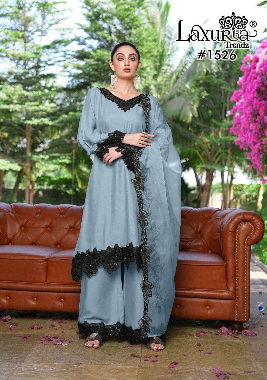 laxuria trendz launching new superhit collection design number 1526 luxury pret collection in frock style tunic  n plazo affordable price readymade pakistani dresses