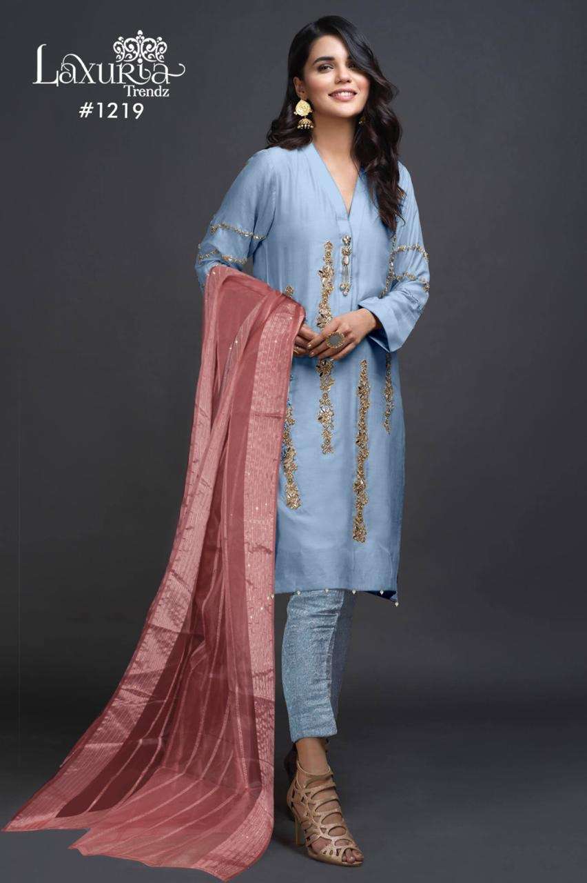 laxuria trendz readymade dresses handwork kurti with pant n fancy organza duptta design number 1219 luxury pret collection in tunic n jacquard cigarette pants with organza fancy duptta