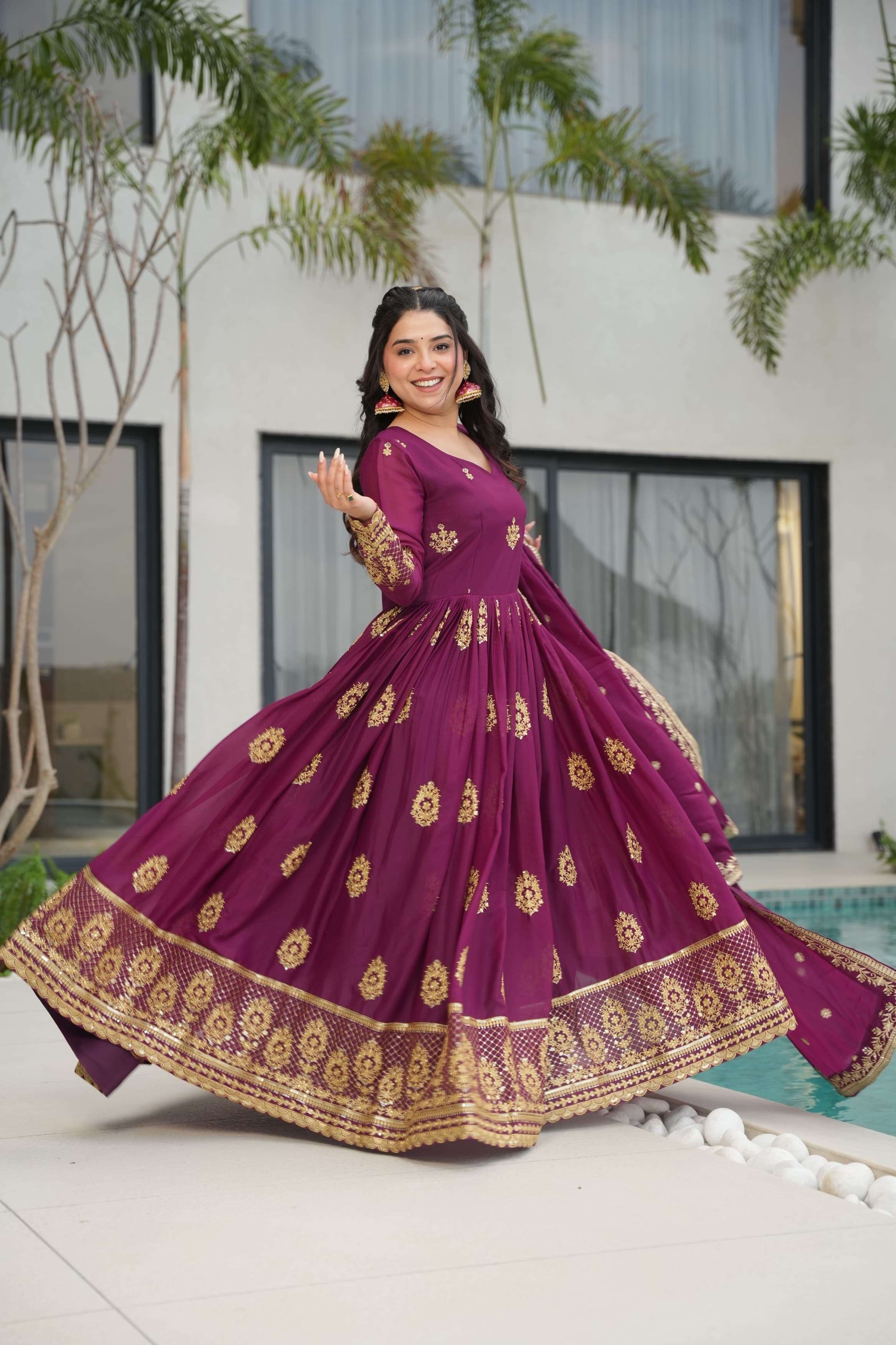 premium designer readymade gown collections gown with dupatta code ka 1164 gown fabric n work star georgette with embroidery zari sequins work size m to xxl