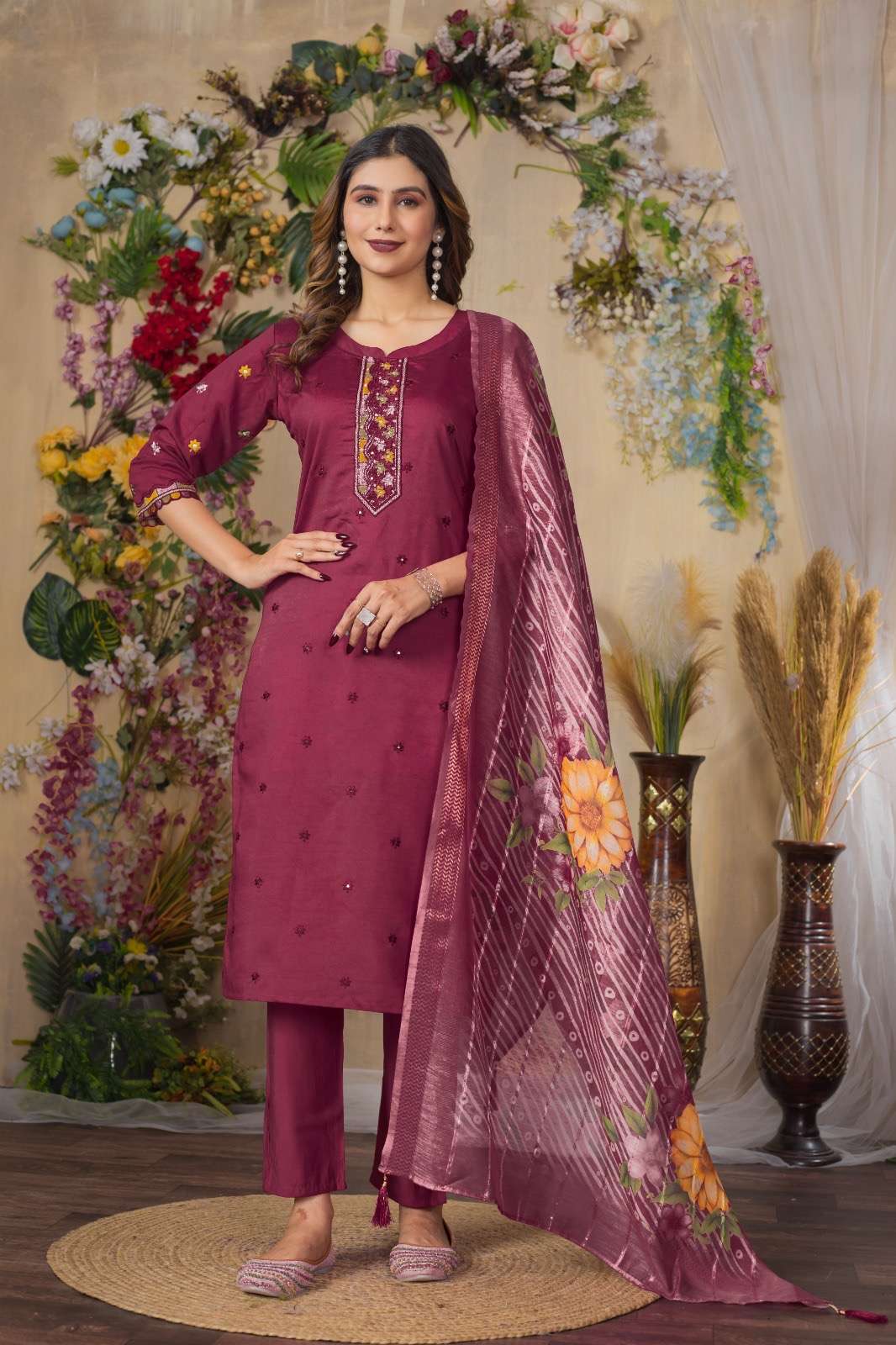 readymade dresses kurti stitched fabric viscose roman silk work multi embroidery thread with hand work chest size m to 3xl length 46 sleeve length 16