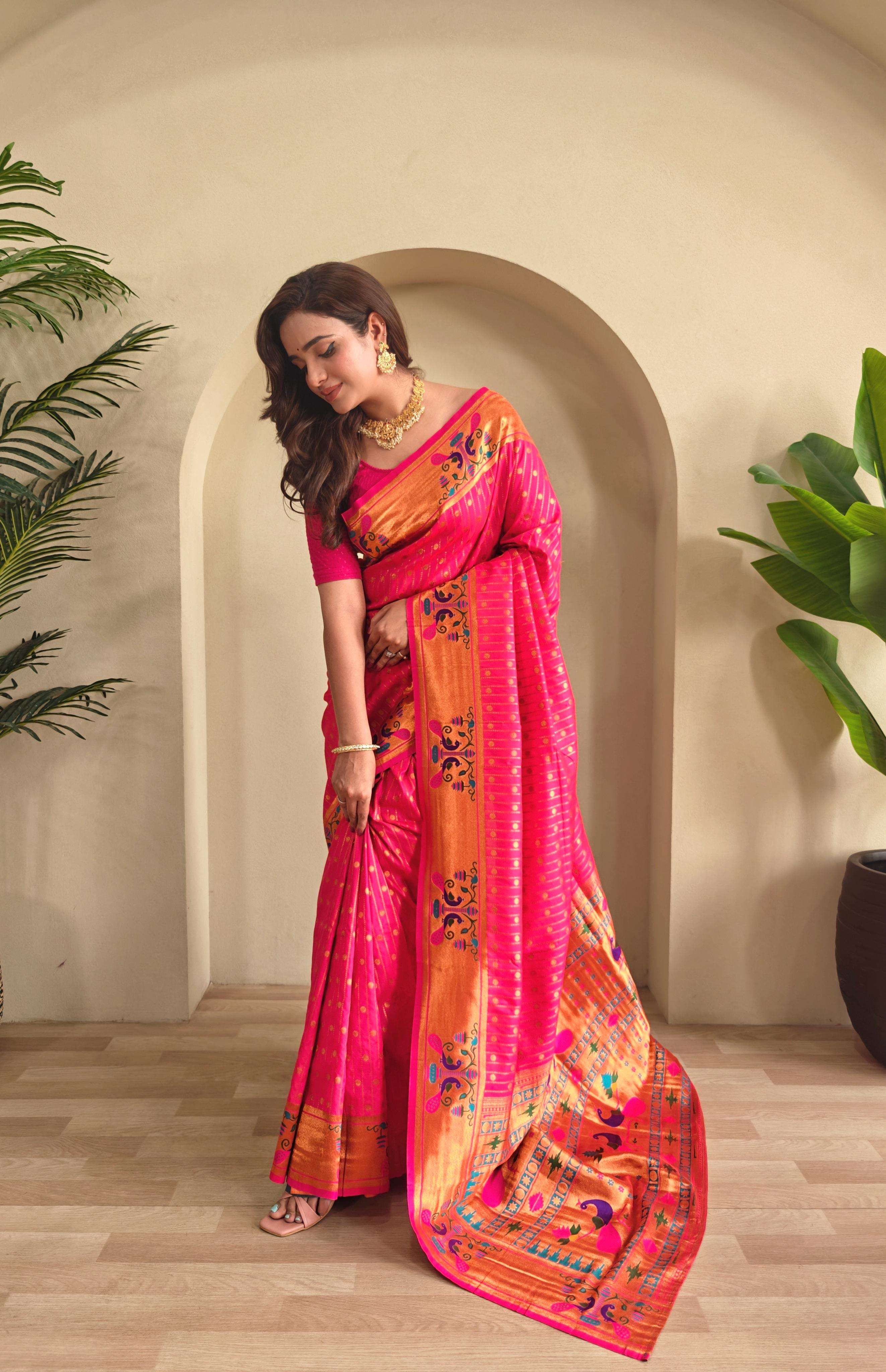 saree catalogue mihira premium paithani sarees pure soft paithani silk saree with rich weaved paithani pallu along with all over beautiful polka design on the entire body with antique zari