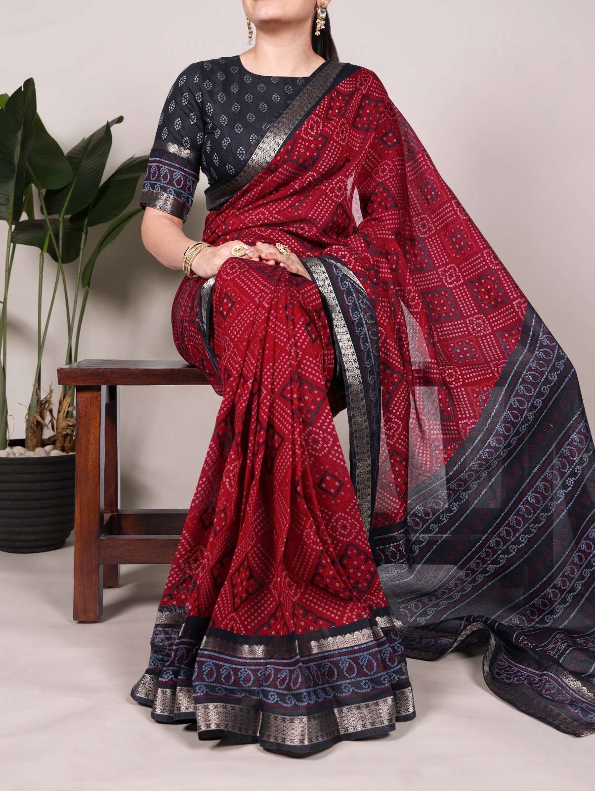 saree collection feel the finesse of polyester viscose chanderi styled in bandhej beauty ynf7046 saree fabric polyester viscose chanderi work bandhej print with zari weaving work