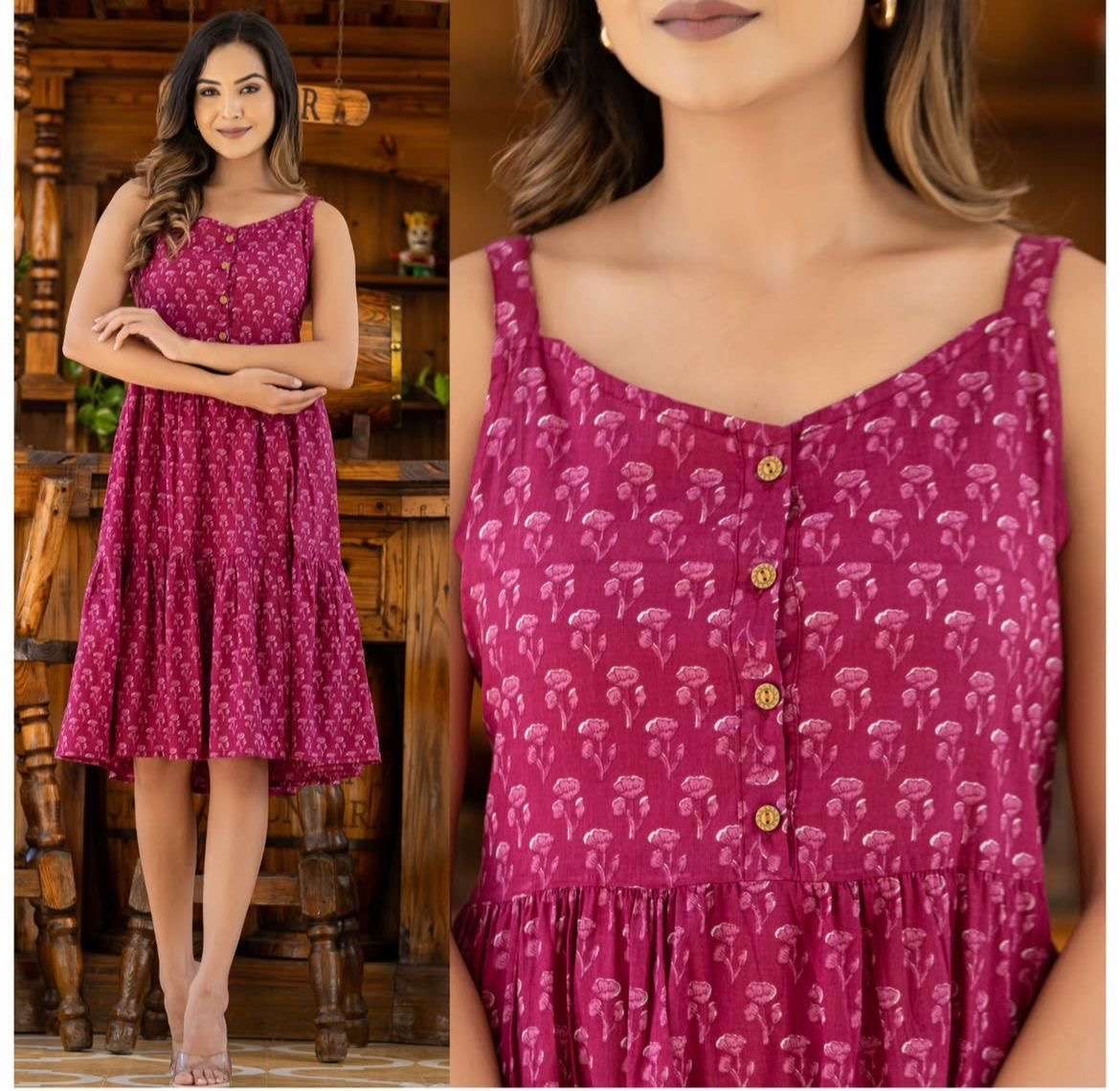 spring hit prints in sleeveless ruffle dress fabric cotton printed size m to 3xl length 40 kurtie stylish kurtie gown kurtie stylish kurtie and gown 