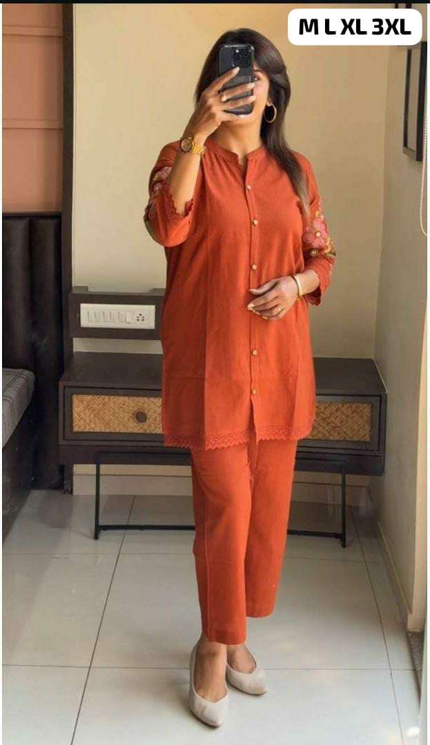 summer dhamaka desiner collection new designer cotton slub coord set embroidery in hand and back side crotchet work lace in top front in button top soft cotton with embroidery work bottom soft cotton