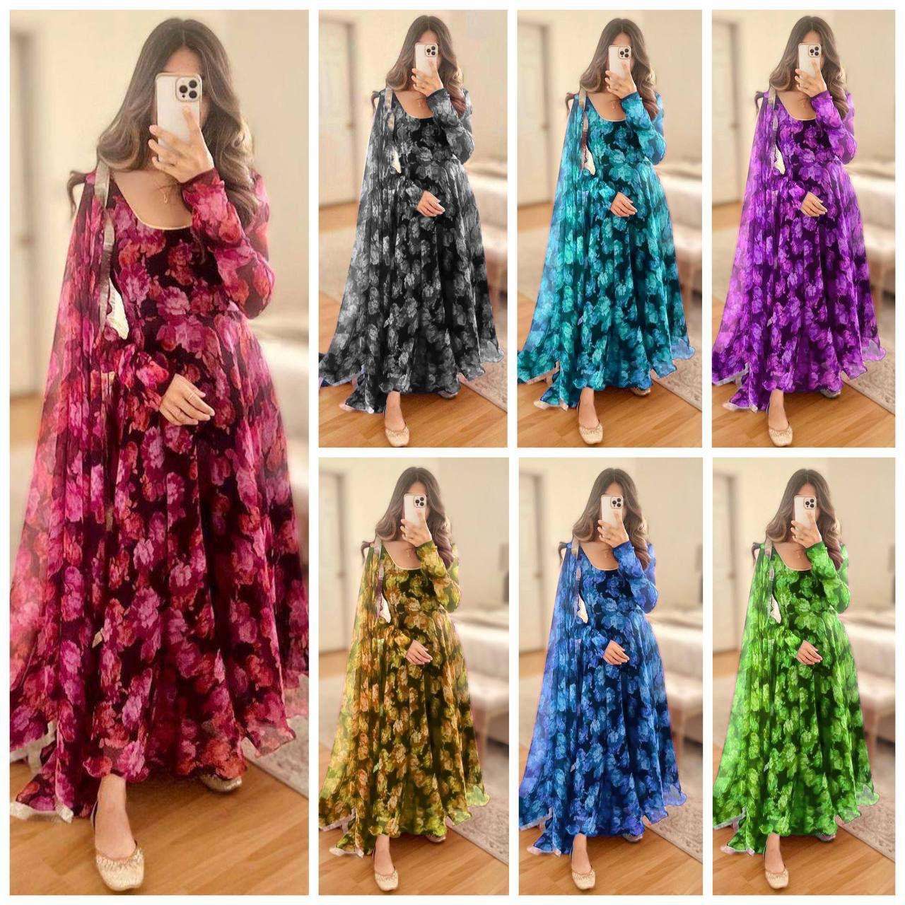 preseting kurtie duppta collection beautifull full gera anarkali gown full stiched gown with duppta