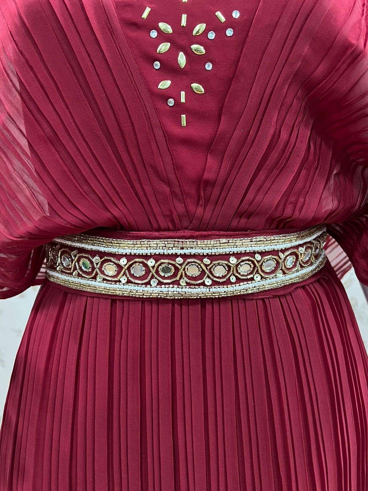 Pink Tissue Organza Bead Embellished One-Shoulder Gown Design by Kapda Dori  at Pernia's Pop Up Shop 2024