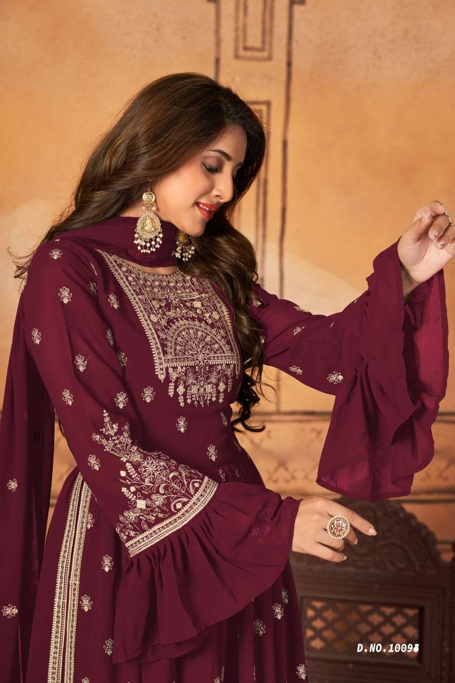 Anjubaa vol 9 series 10091 to 10094 designer naira cut suits collection  partywear nayracut georgette full embroidery with gharara pant collection
