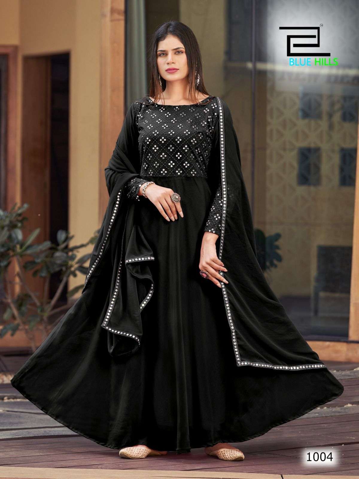 Black Cape Style Sleeves Long Kurti & Churidar 851TB02