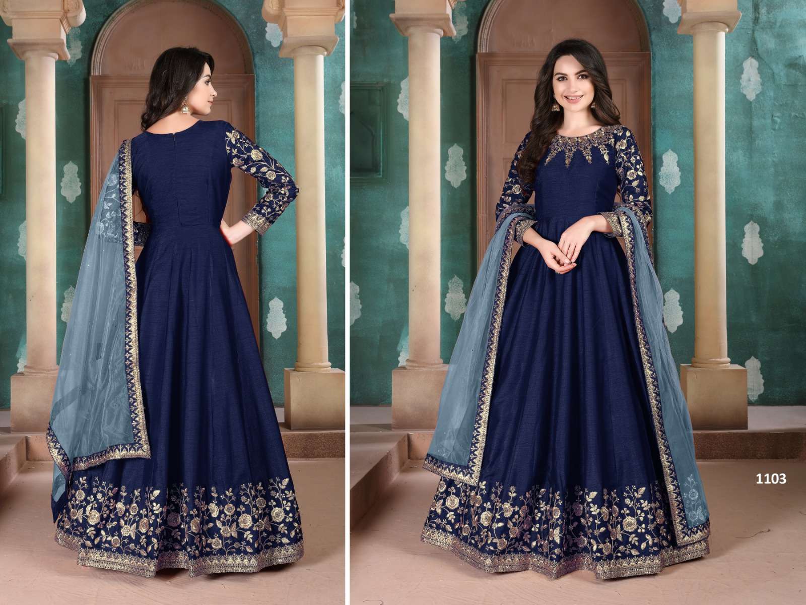Unique Sky Blue Color Designer Long Gown Type Anarkali Suit - Dani Fashions  - 318869