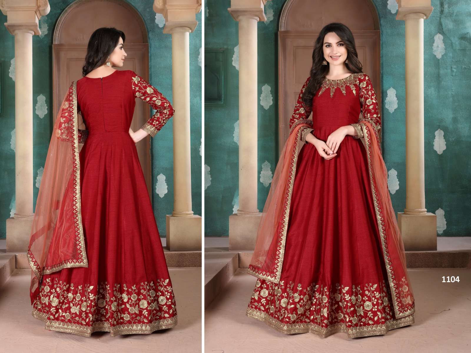 Designer Maroon Jacket Style Gown