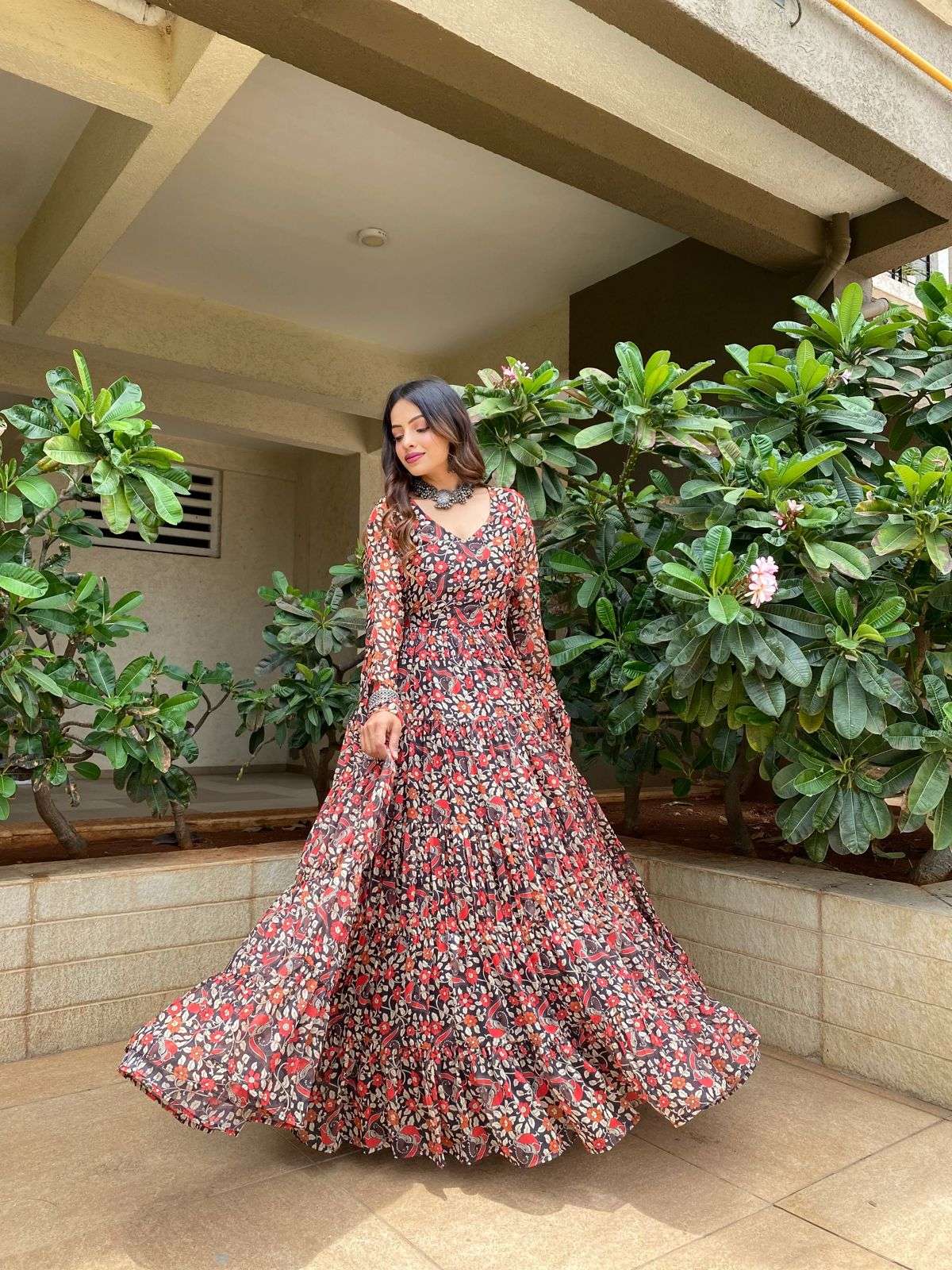 georgette print full flair gown maxi georgette floral print gown