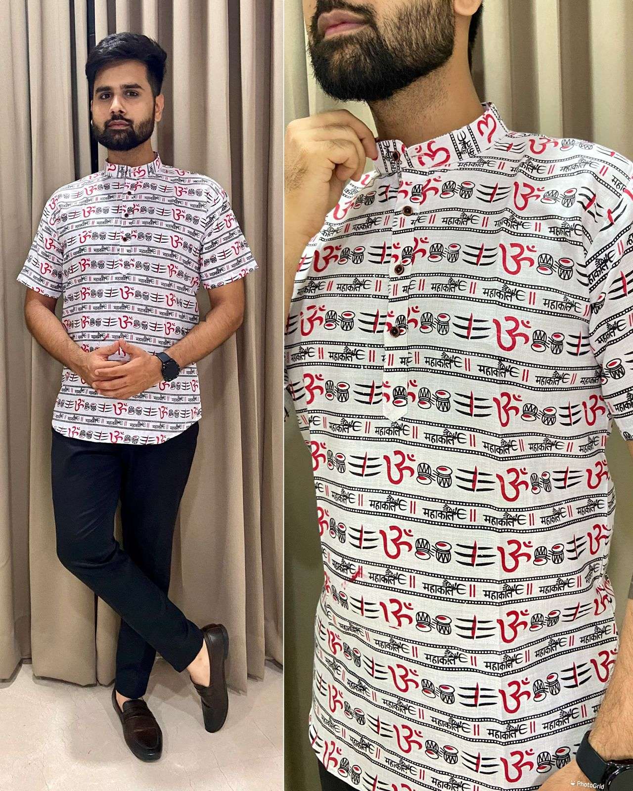 mahakal radhe half sleeves short kurta in mahakal and radhe radhe prints mahakal and radhe radhe tshirt for men in cotton best qaulity cheapest price