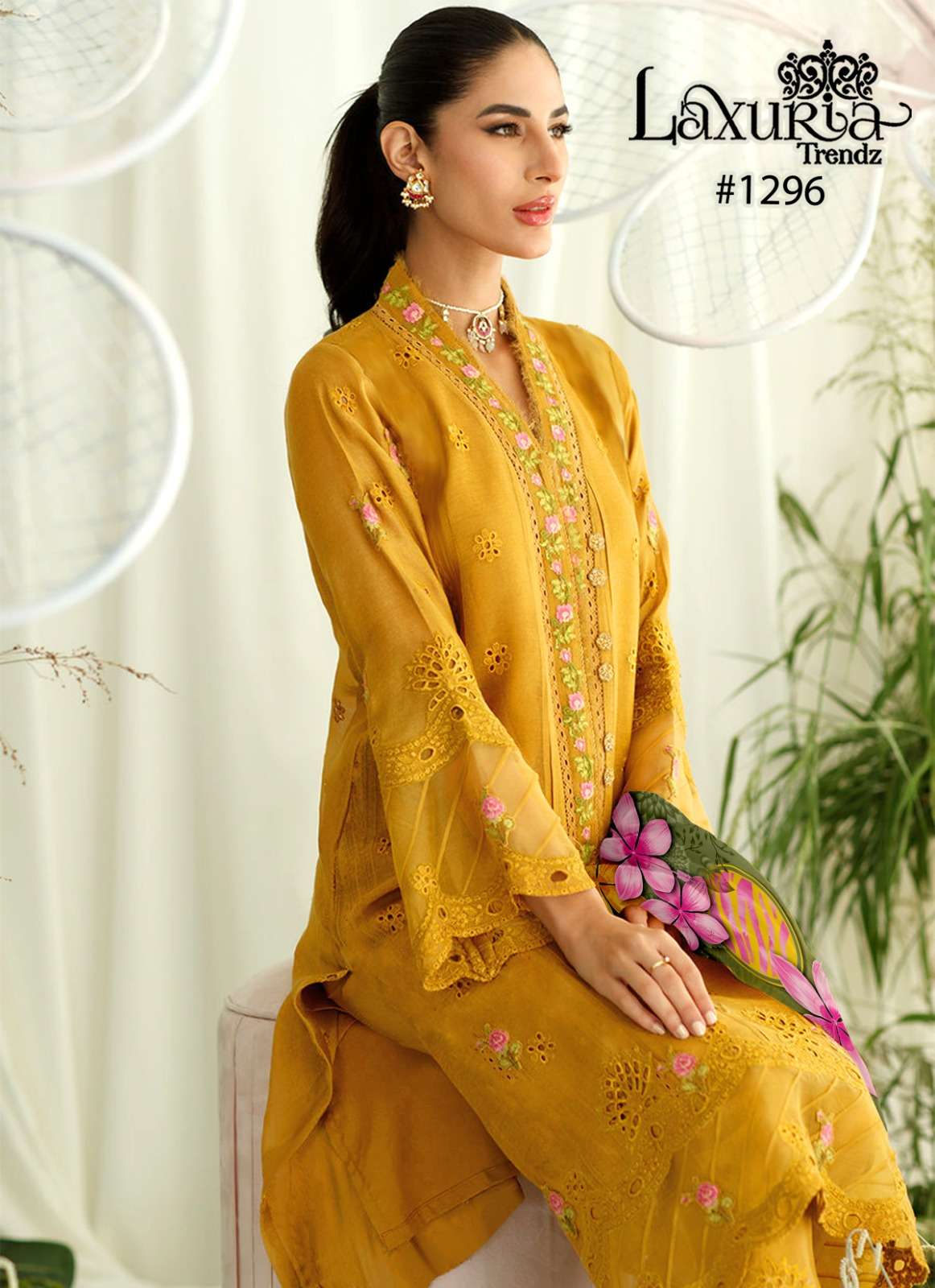 laxuria trendz design number 1296 faux georgette luxury pret collection in tunic n cigarette pants with duptta readymade partywear pakistani suit collection