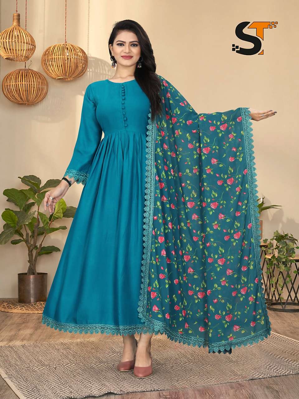 Gaaba Classy Long Dress With Dupatta And Belt - Gaaba