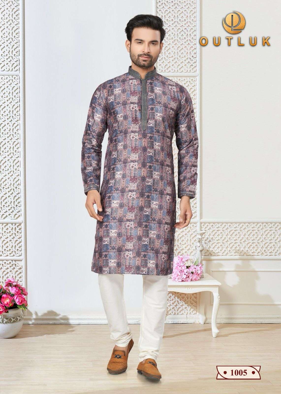 outluk added wedding collection series new designs in pintex work mens wear kurta pajama catalog name outluk wedding collection vol 1 kurta fabric cotton ethnic butti
