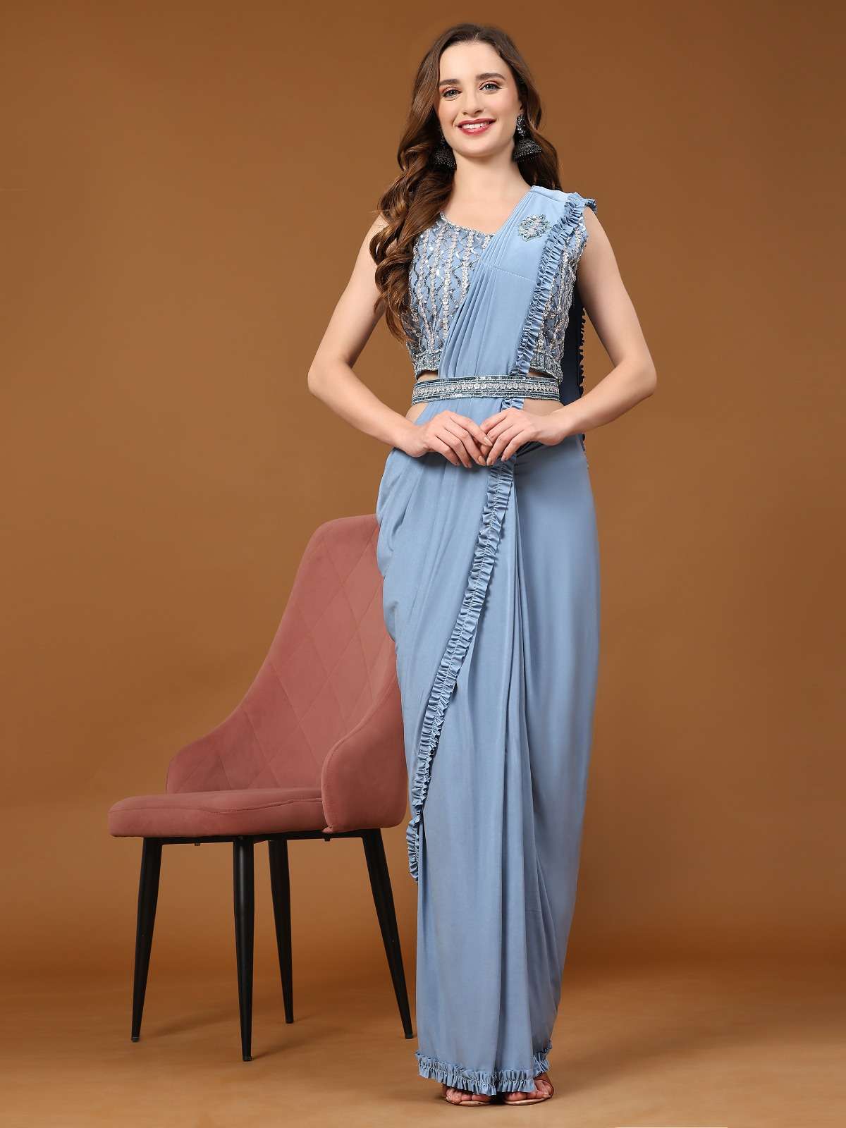 partywear stylish ready to wear saree collection design no 101997 blouse embroidred sequins work saree imported fabrics with freel border