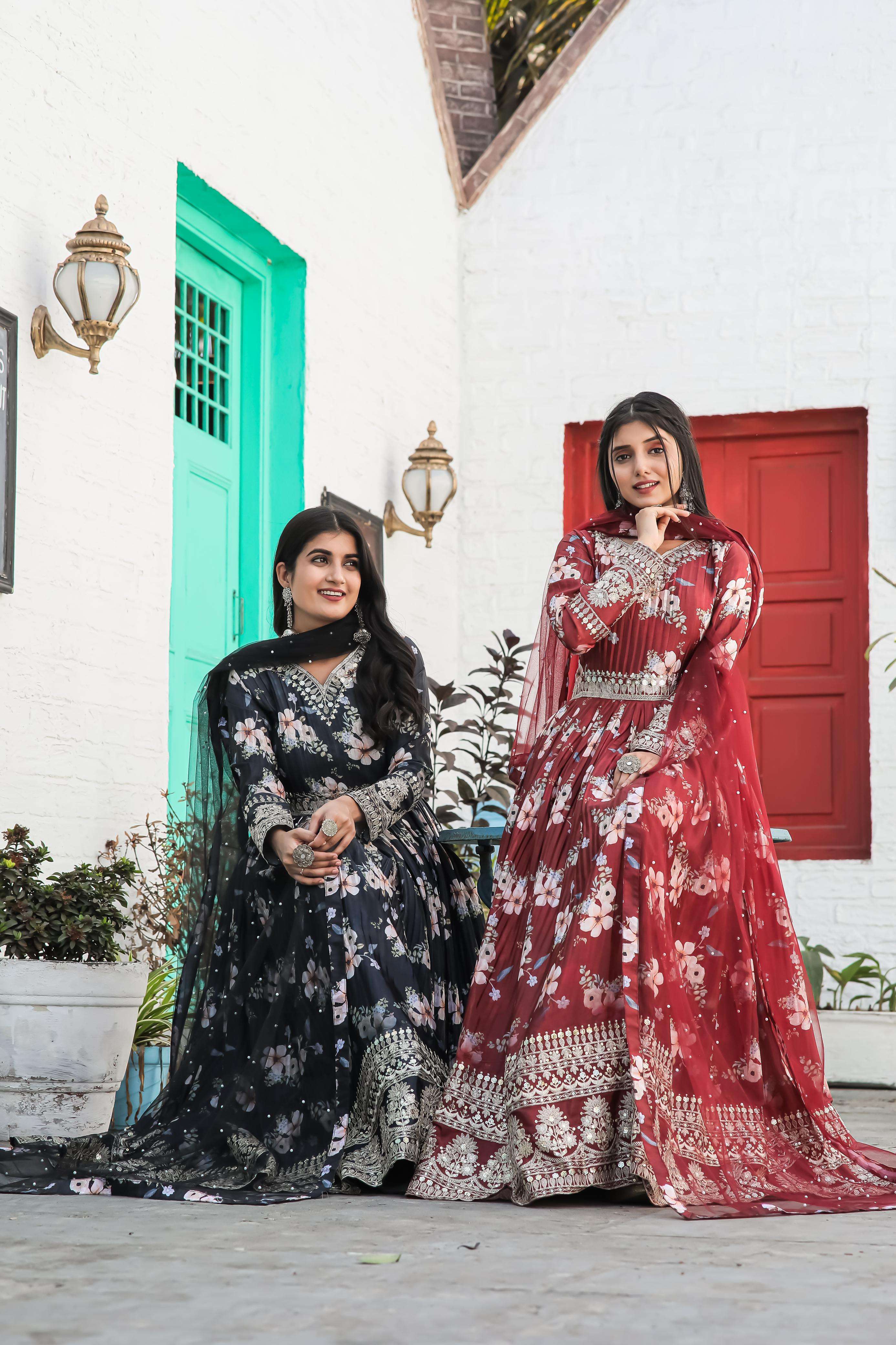 Latest Pakistani Royal Blue Anarkali Frock Churidar Pajama